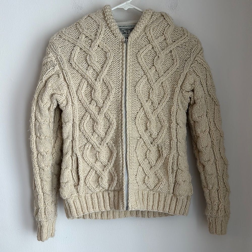 Chunky Cable Knit Zip-Front Sweater Jacket in Cream